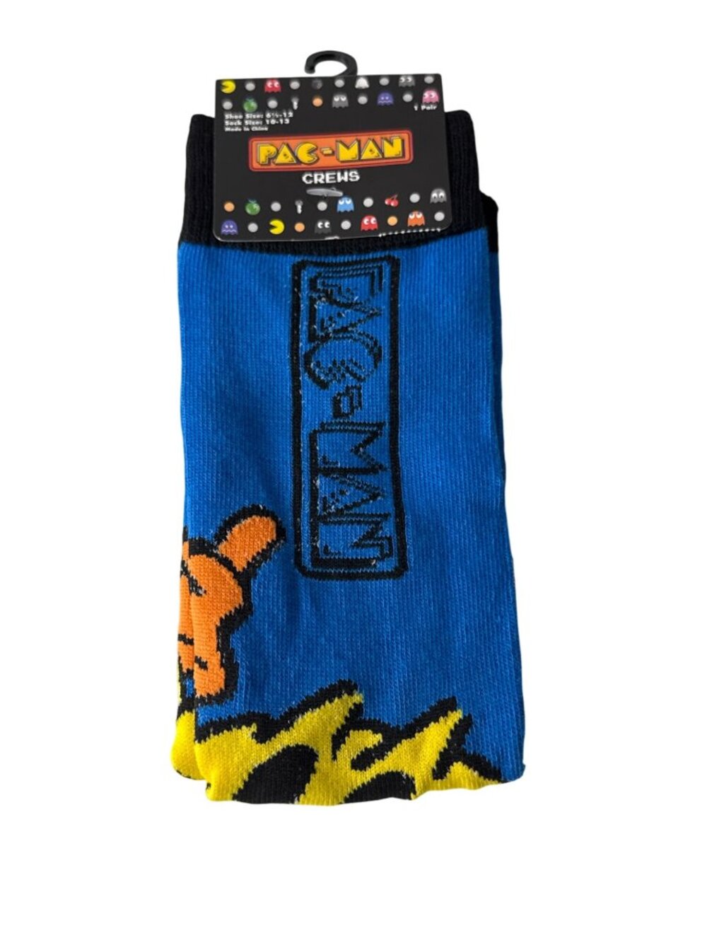 Pac-Man Arcade Crew Socks Mens 9-13 Blue Retro Gamer Pixel NWT